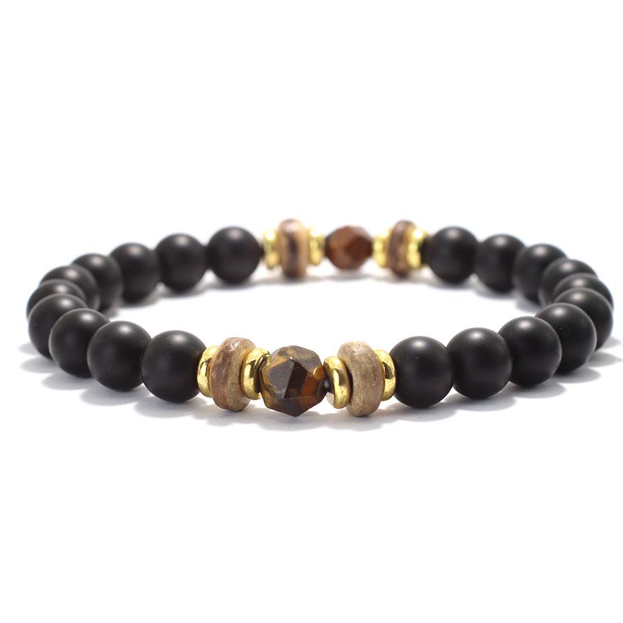 Новый браслет из натурального камня оникса и тигрового глаза для мужчин и женщин, латунные деревянные бусины, браслет-подвеска для пары, 8 мм, бисерный браслет, Pulsera