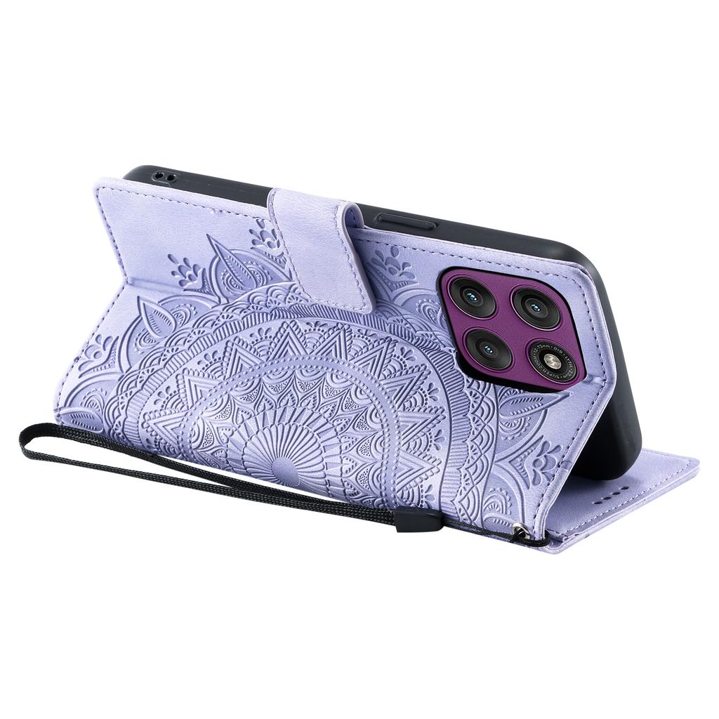 For Motorola Moto G56 5G Case Imprinted Totem Skin Feel Wallet Leather Phone Cover with Hand Strap