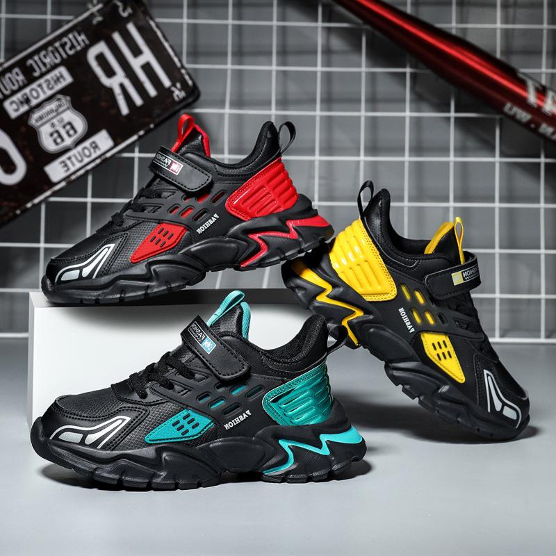 Kids' Waterproof Non-Slip Leather Sports Shoes with Magic Strap for Boys