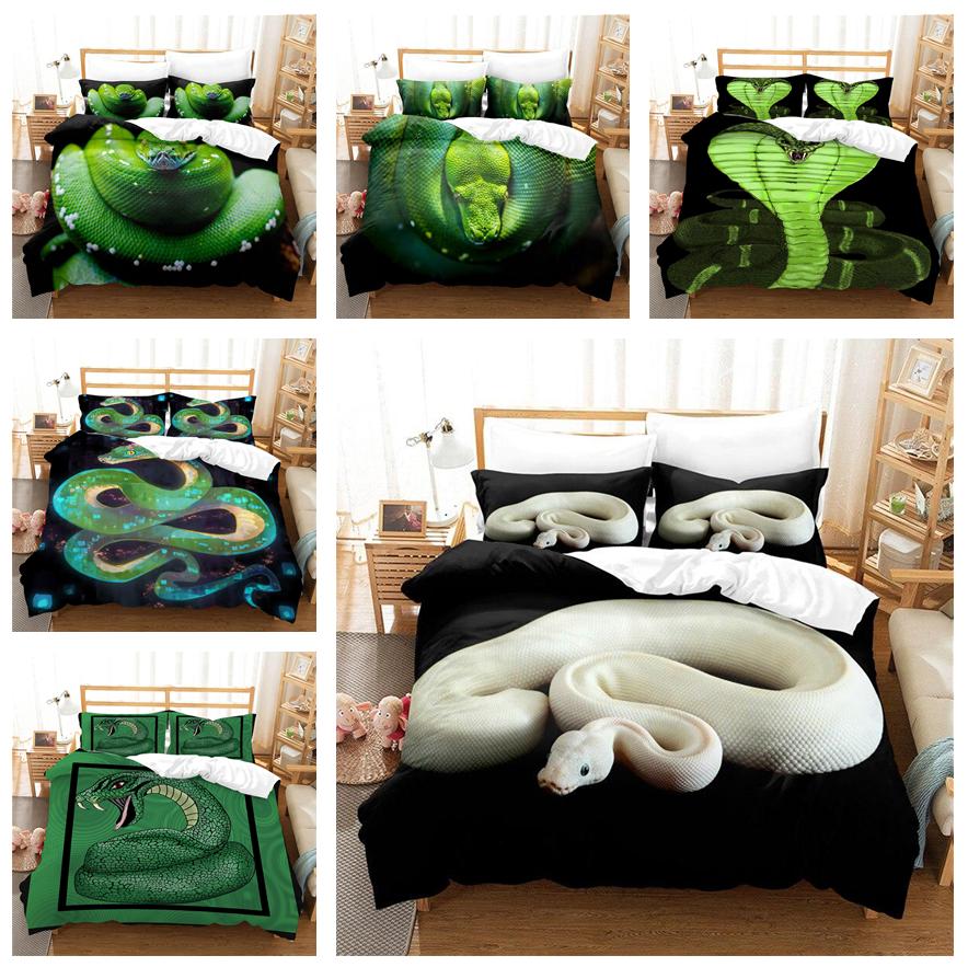 Комплект постельного белья с 3D-принтом змеи, мягкое постельное белье и наволочки с животными, 2/3 шт. Односпальная/двуспальная кровать для комнаты мальчика, полноразмерный быстросохнущий моющийся домашний текстиль