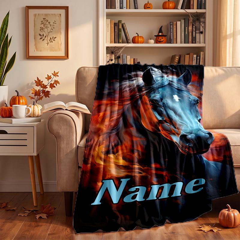 vivid horse Custom Flannel Blankets Soft Warm Cozy Throws for Home Decor Holiday Gifts