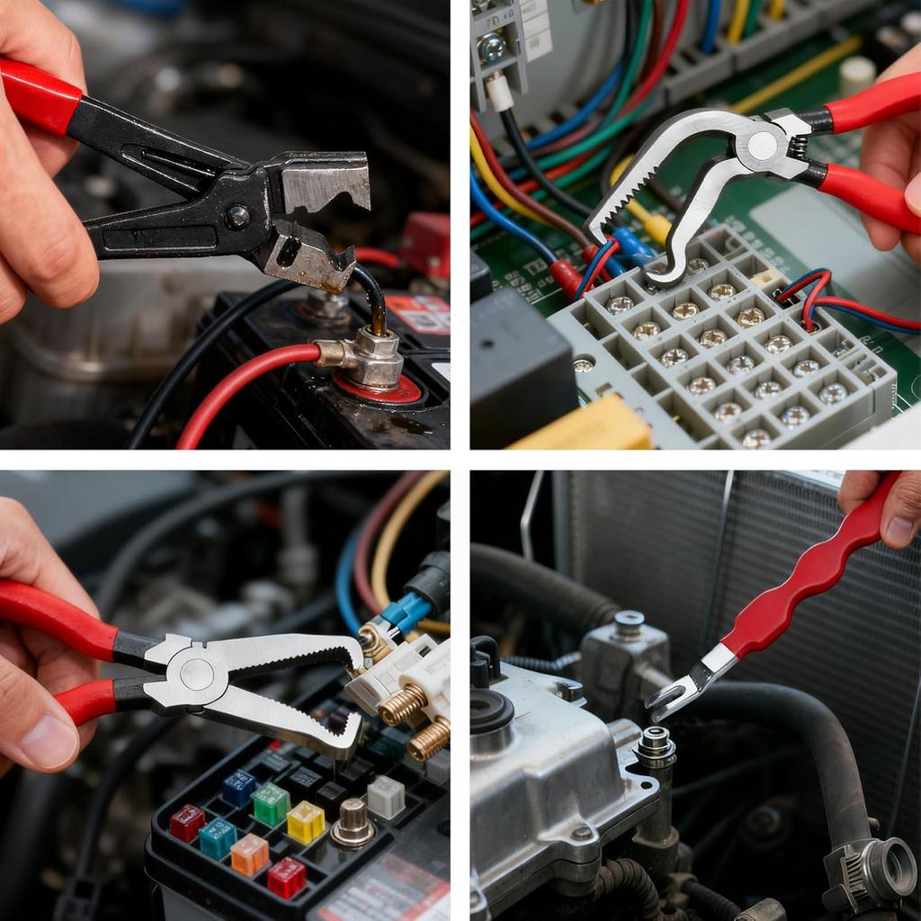 Плоскогубцы для разъединения электрических контактов, 4 шт., Автомобильные инструменты, Съемник зажимов топливной магистрали, Плоскогубцы для катушки зажигания, Красные