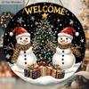 Rustic Christmas Wooden Welcome Sign with Snowman Pattern - Navidad Round Sign for Front Door, Wall Hanging Decor - Ideal Christmas Decoration