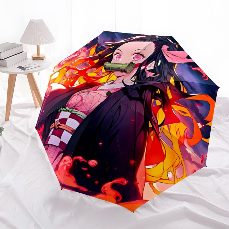 1PC Demon Slayer: Kimetsu no Yaiba Automatic Folding Umbrella, Sturdy And Durable Automatic Folding Umbrella with 8 Ribs, a0911025