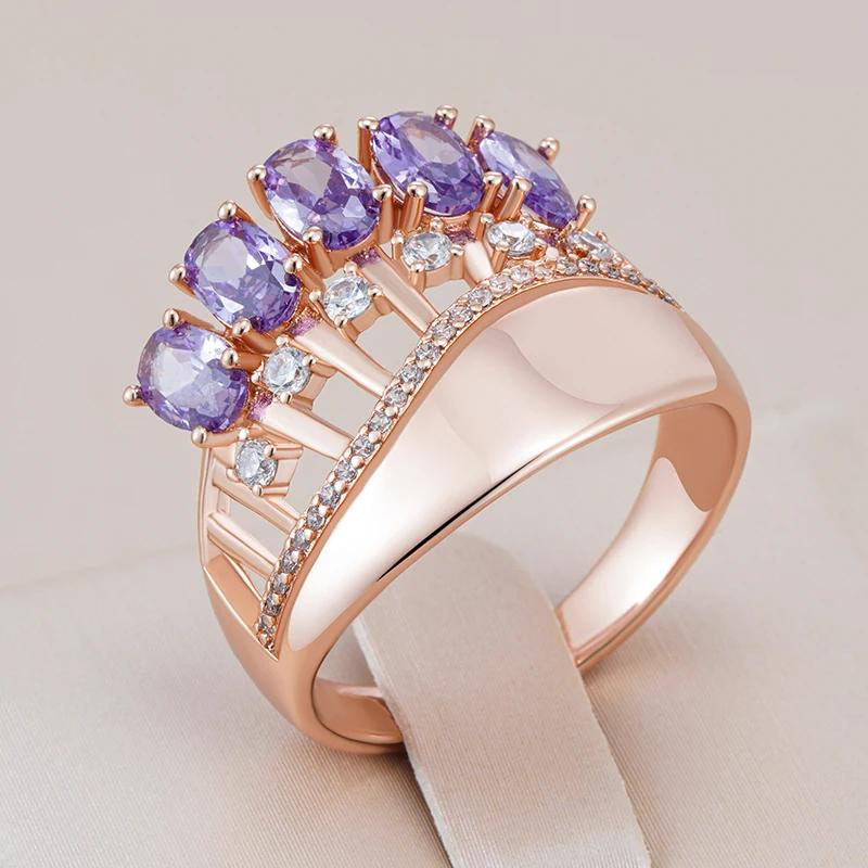 Роскошные женские большие кольца с фиолетовым цирконием, глянцевый золотой геометрический дизайн, винтажные украшения, свадебные вечерние аксессуары