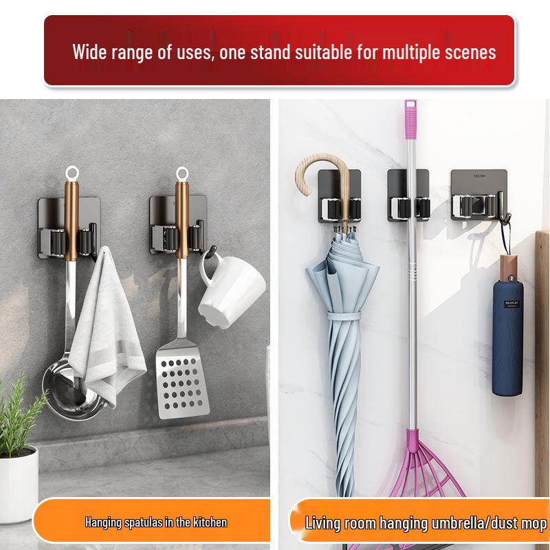 Stainless Steel Wall-Mounted No-Drill Mop and Broom Holder