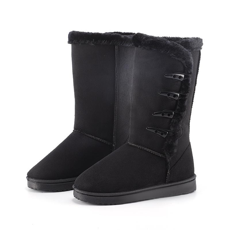 Зимние сапоги из бархата, женские хлопковые ботинки, высокие сапоги с пряжкой из рога, на плоской подошве