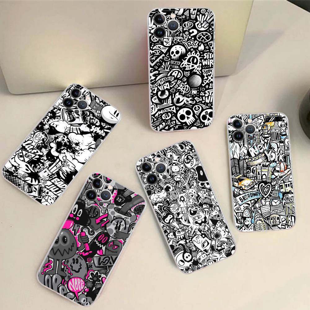 Крутые Черные Граффити для iPhone 17 16 15 14 13 12 11 Pro Max Plus Прозрачный Мягкий ТПУ Чехол для Телефона