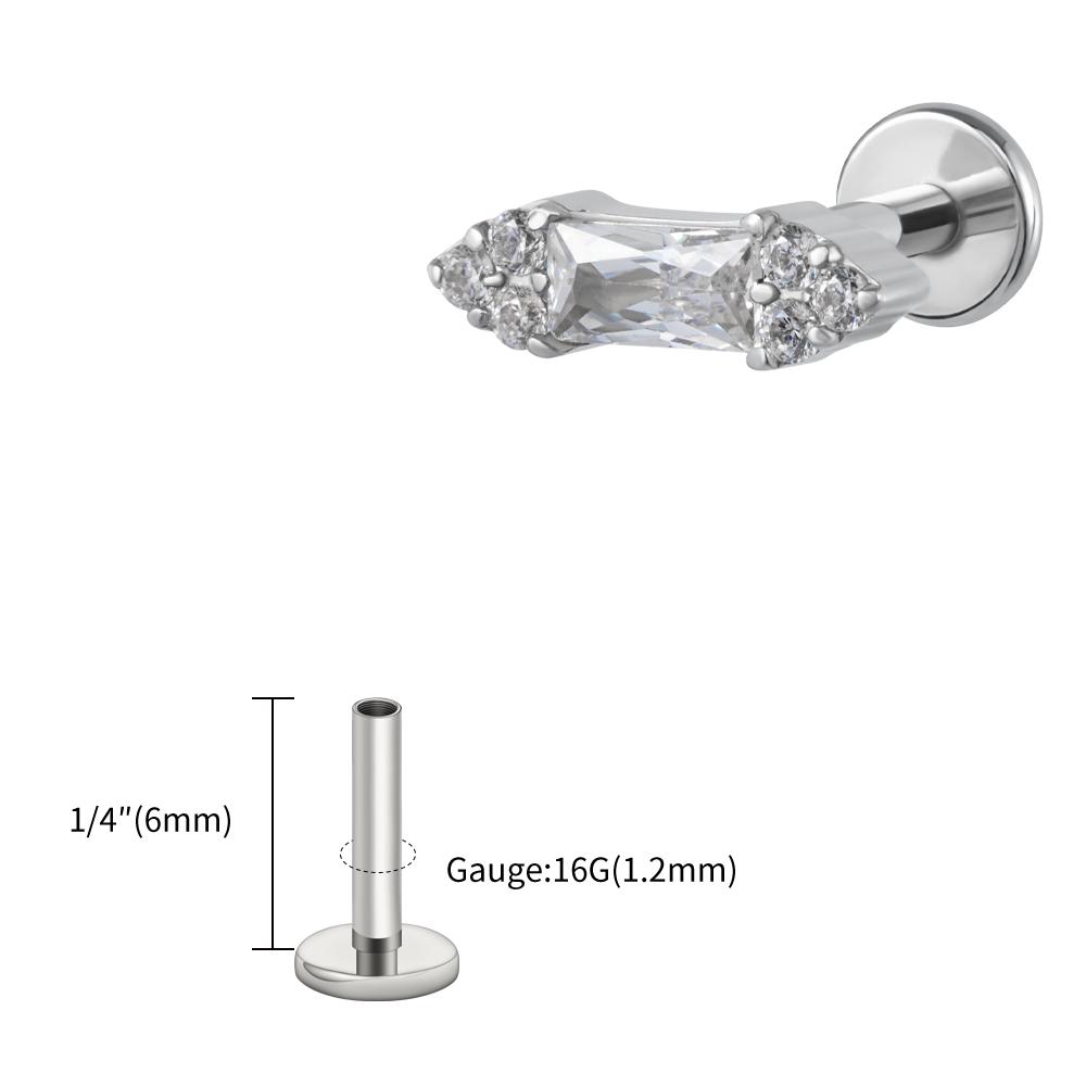 Right Grand ASTM F136 Titanium 16G Baguette CZ Stud Earring Cluster CZ Cartilage Tragus Helix Labret Nose Stud Piercing Jewelry