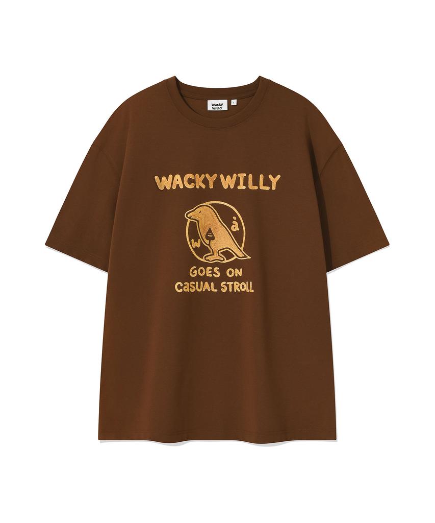 WACKY WILLY Typo Bird Graphic Short Sleeve T-Shirt Brown
