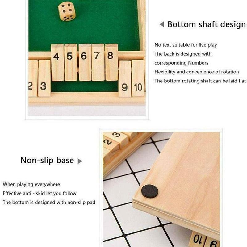 Wooden 4Players Shut The Box Dice Game Tabletop Family Parents Kids Board Games
