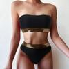 Sexy Solid Color High Waist Split Bikini Women's Swimsuit