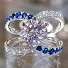 Modern Design Women Wedding Rings with Blue Cubic Zirconia Fashion Finger Accessories for Lady Statement Jewelry