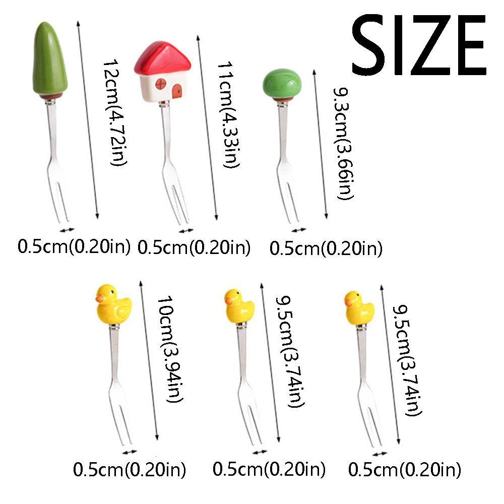 6Pcs Creative Stainless Steel Cake Fork Reusable Cute Fruit Forks  Coffee Stirring