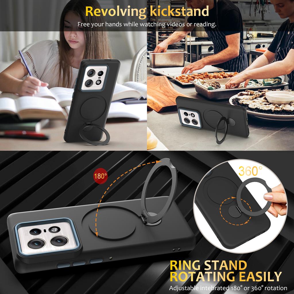 For Motorola Edge 50 Pro 5G Magnetic Case Rotating Ring Kickstand TPU + PC Back Cover