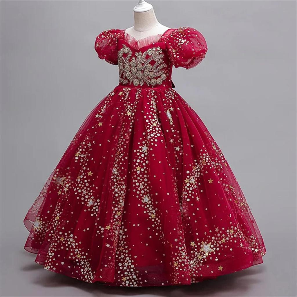 4-13 Year Old Elegant Girl Party Dress Sequin Embroidered Mesh Gorgeous Ball Evening Dress Formal Cocktail Girl Princess Dress