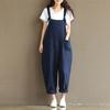 Large Size Women's Artistic Retro Deep Blue Brushed Shoulder Strap Casual Pants