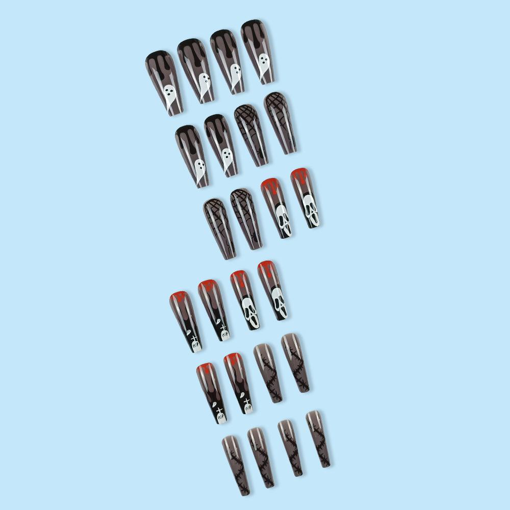 24pcs/set Quick Nial Halloween Long Spider Wearing Nail Stickers Finished Manicure