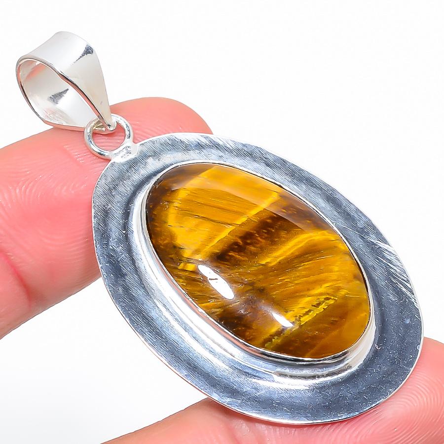 Tiger Eye Handmade 925 Sterling Silver Jewelry Pendant 2.25" E9S01