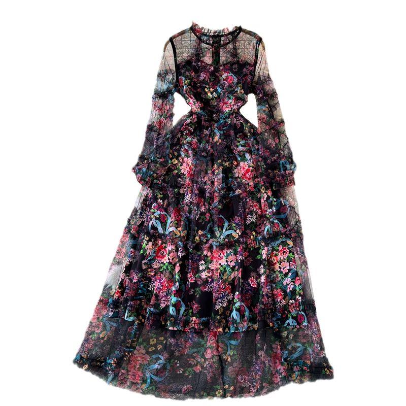 Accessible Luxury Long Sleeves A- line Dress Elegance Wide Hem Gauzy