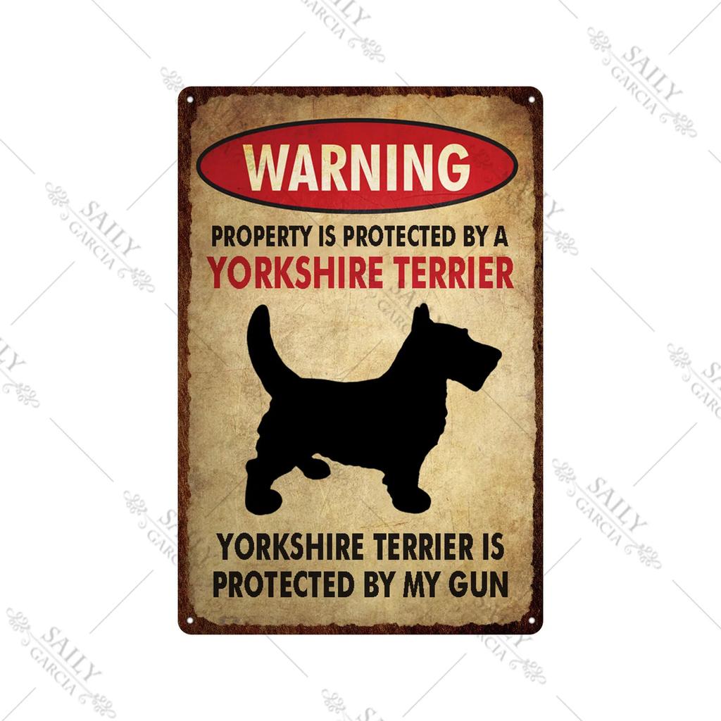 Dog Warning Vintage Tin Sign Animals Pet Metal Posters Lover Protected Pet Metal Wall Decor Plates Farm Home Kennel Metal Plaque