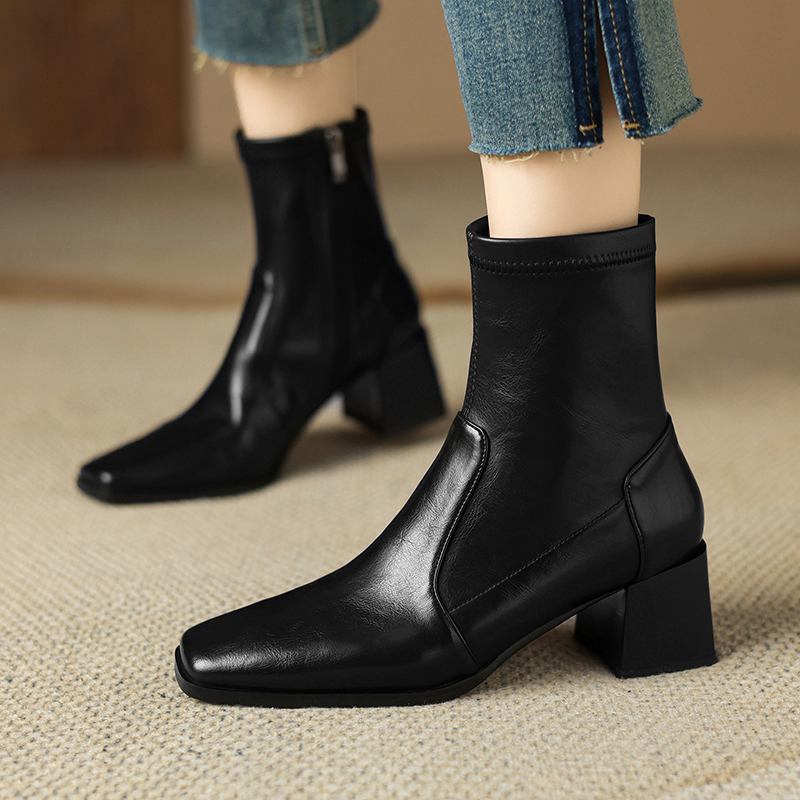 Krazing Pot Microfiber Vintage Autumn Winter Shoes Big Size Modern Boots Med Heels Square Toe Keep Warm Size 43 Ankle Boots