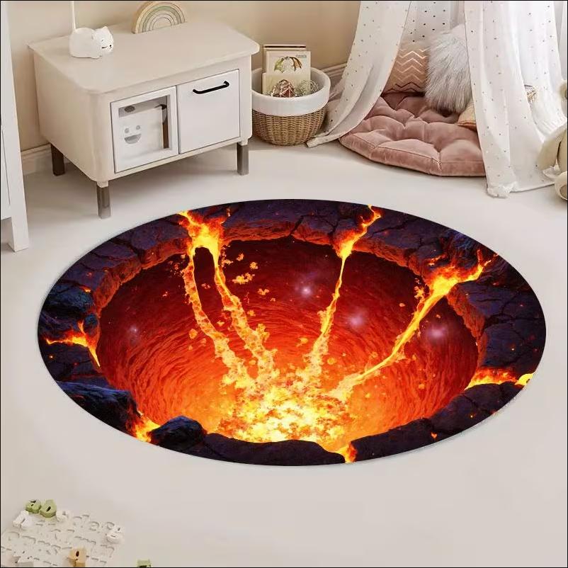Dangerous 2D Lava Crack Printe Round Rug Carpet Floor Mat Door Mat Entrance Mat for Home Decoration Bedroom Decoration