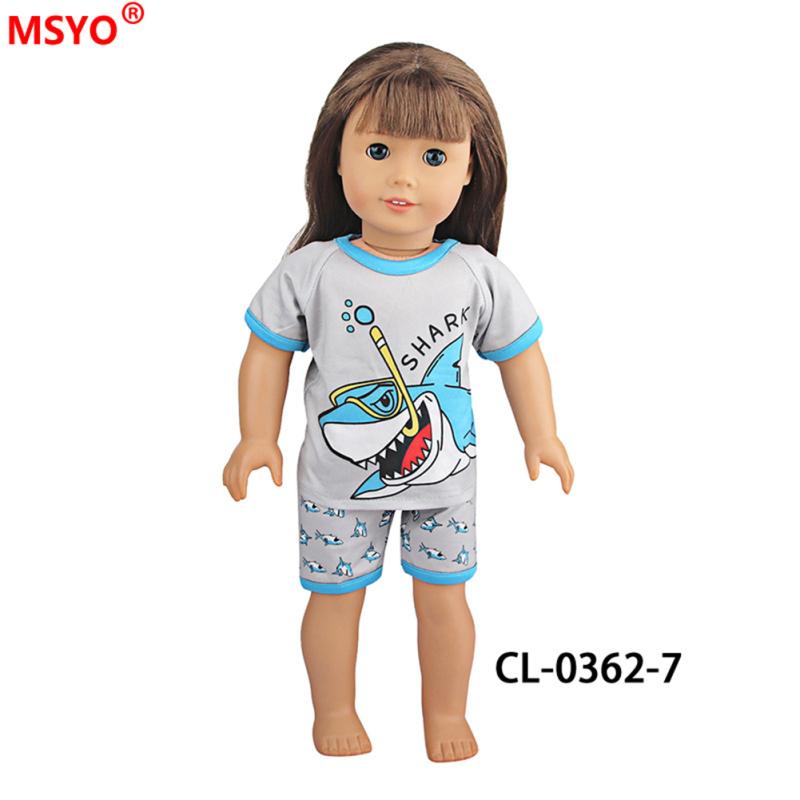 Кукольная одежда, крутая милая пижама с принтом акулы для 18-дюймовой куклы, футболка, шорты, повседневный костюм для девочек