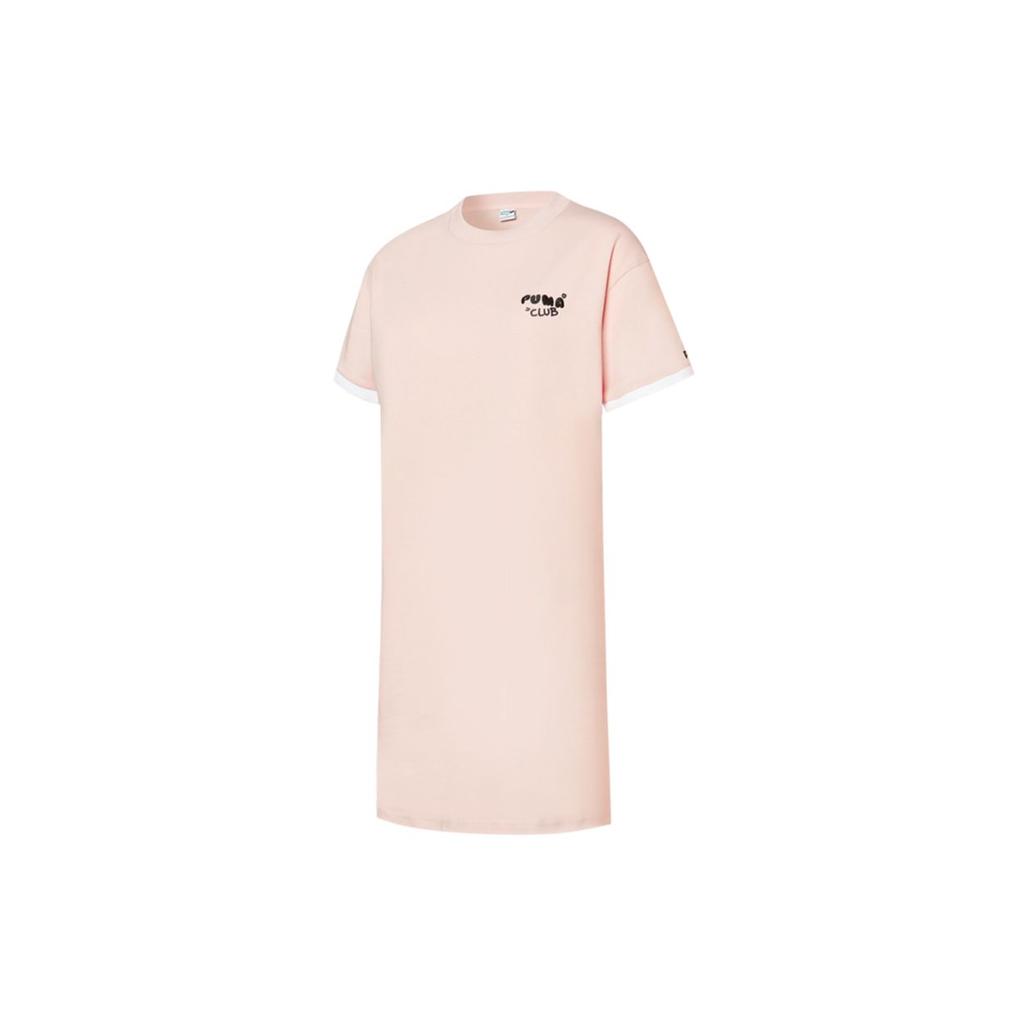 Puma Вышитый логотип с рисунком из мультфильма, круглый вырез, повседневное платье с коротким рукавом, женские платья, розовое 533105-36