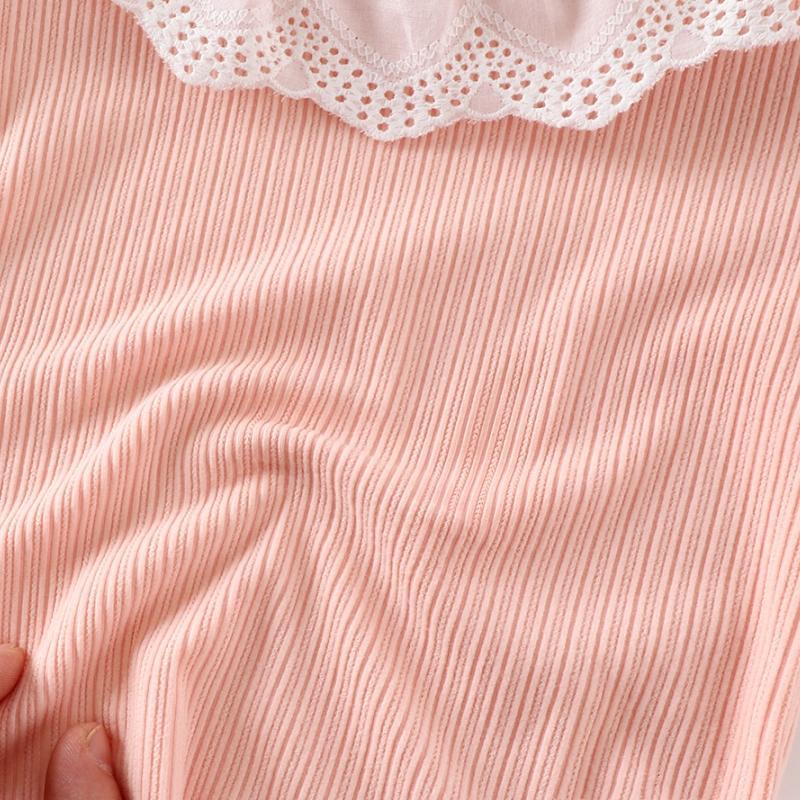 Baby Clothes Autumn Infant Girls Long Sleeve T-shirts Lace Lotus Collar Princess Kids Ribbed Bottoming Shirt Toddler Cotton Tops