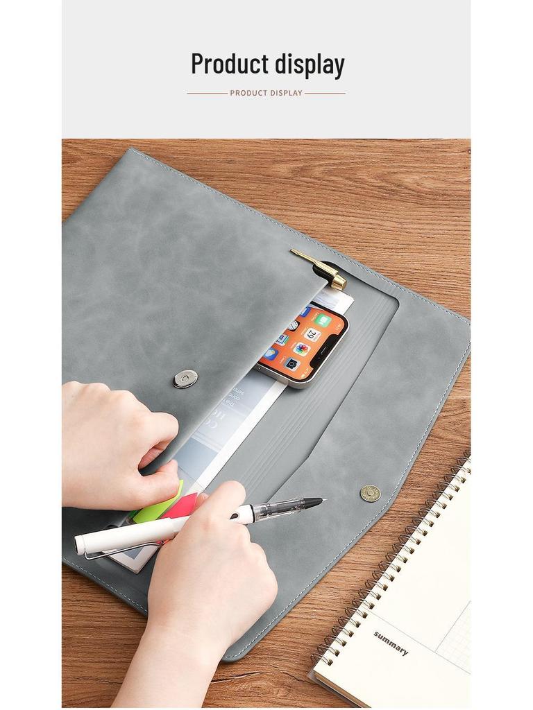 A4 PU Leather Zipper Pouch: Business Office File Bag & Stationery Folder