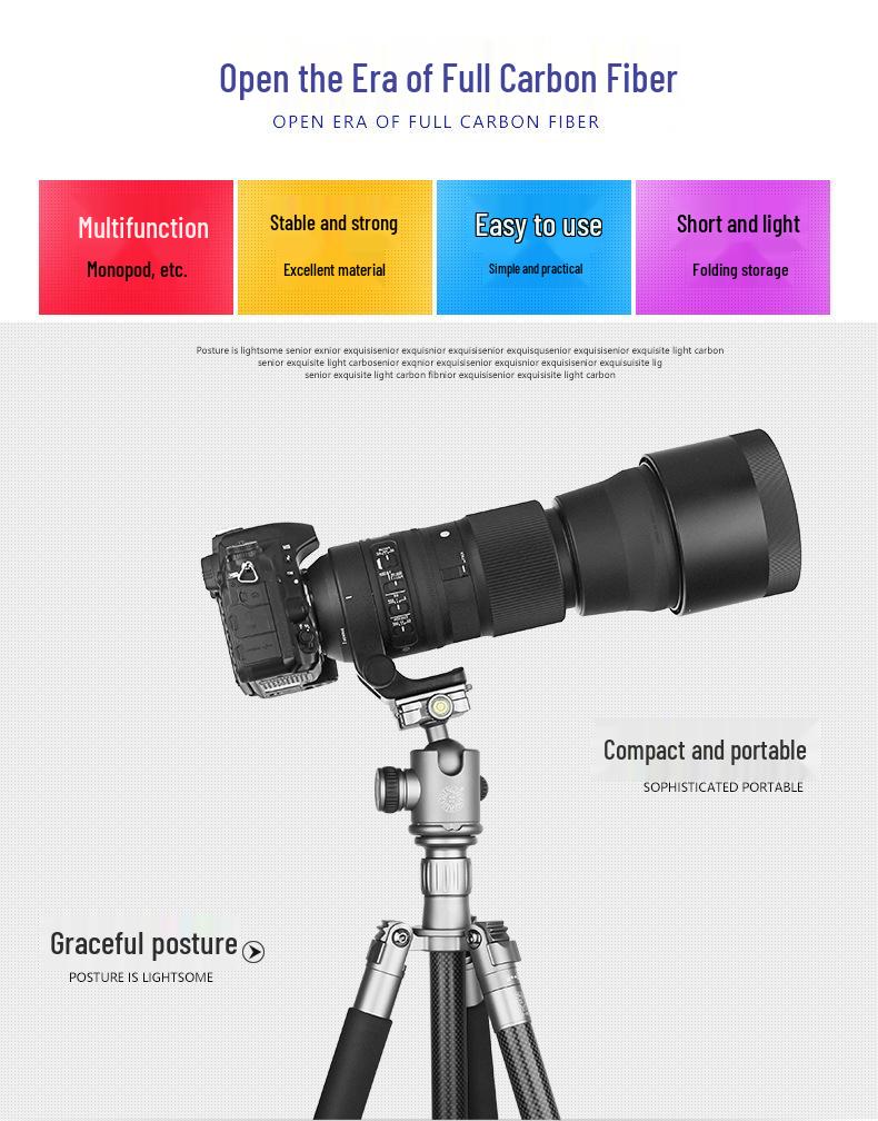 Штатив из углеродного волокна Q868C: Ультралегкий, портативный travel-штатив для DSLR и беззеркальных камер.