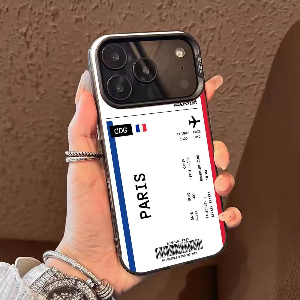 Boarding Pass Plane Ticket  Phone Case For iPhone 17 16 15 14 13 12 11 Pro Max Plus Silver candy Matte Cover