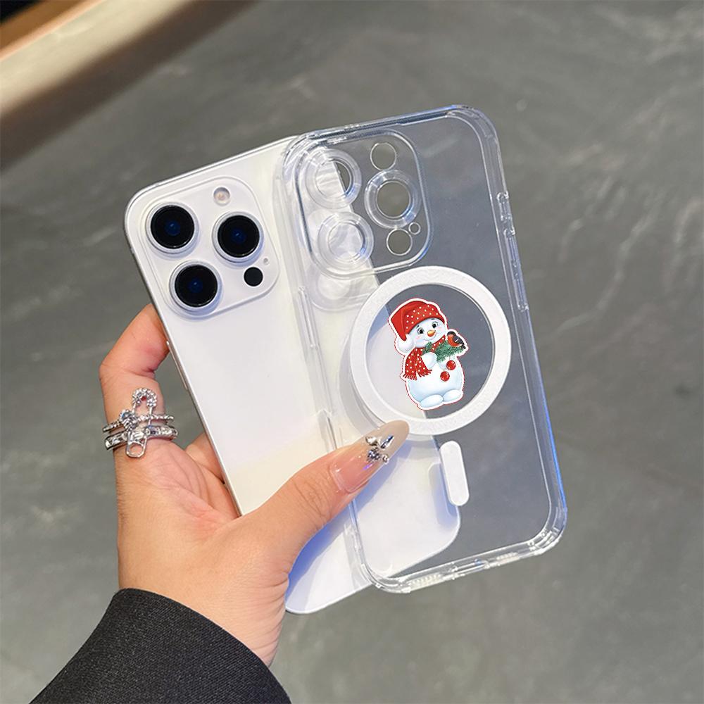 AC120 Merry Christmas Santa design Magsafe Transparent Cases для Samsung S23 S24 Ultra S21 FE iPhone 16 Pro Max XR Magnetic Wireless Charge Back Cover