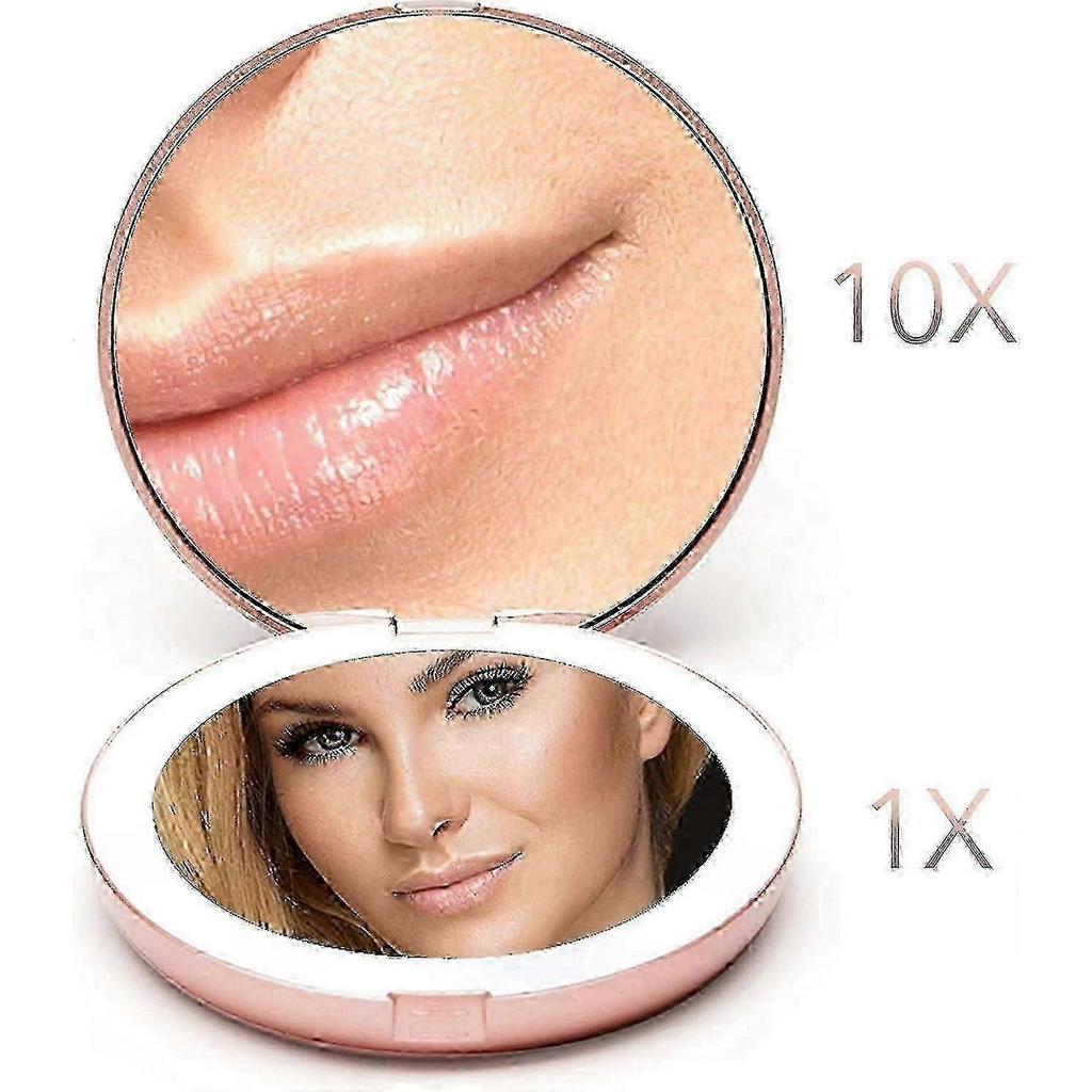 Fancii Led Lighted Travel Makeup Mirror, 1x/10x Magnification - Daylight Led, Compact, Portable, Illuminated Folding MirrorRose Gold SZRH A-W