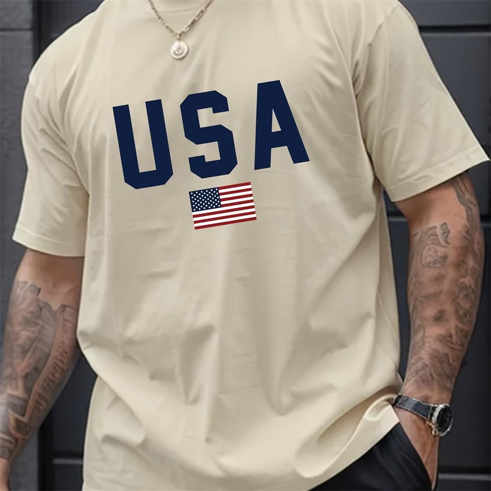 Мужская летняя футболка с круглым вырезом и коротким рукавом с узором в виде алфавита - дышащая полиэстеровая ткань, слегка эластичная, стандартный крой, повседневная