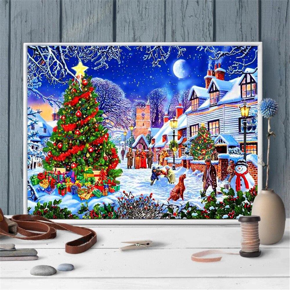 5D DIY Алмазная картина Пейзаж Снег Полная вышивка крестом Алмазная вышивка Рождественская елка Рукоделие Домашний декор