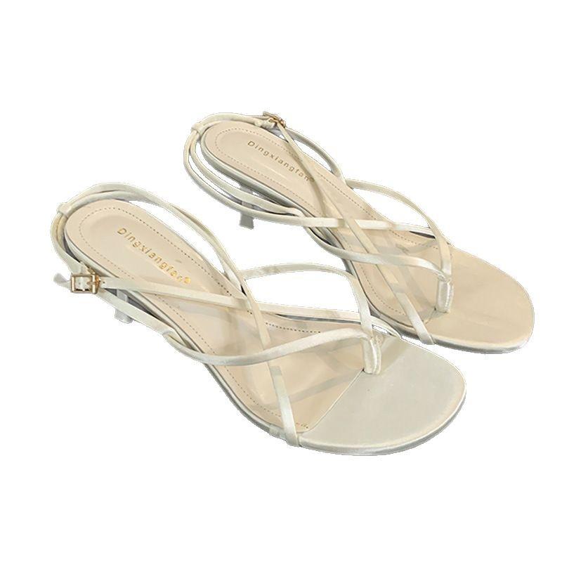 Модные женские туфли на высоком каблуке 2024 лето новый стиль мода крест тонкий ремешок каблуки корейский стиль темперамент высокий каблук сандалии