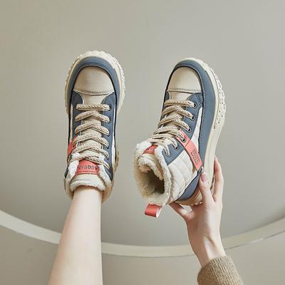 Высокие кроссовки для женщин 2024 года, новинка зимы, на толстой подошве, модная теплая бархатная женская спортивная и повседневная обувь, хлопковая обувь