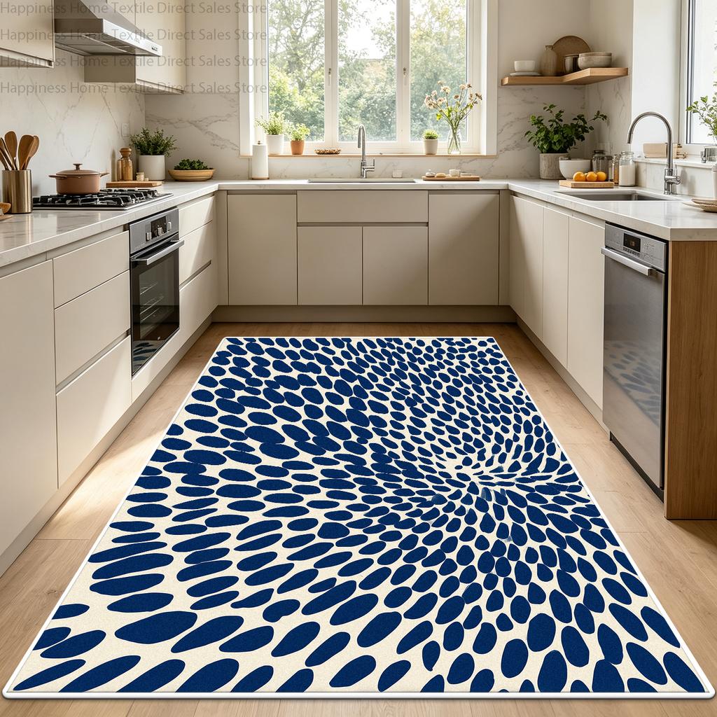Modern Abstract Washable Kitchen Carpet Decoration Bedroom Soft Non Slip Bedside Mat Blue White Lounge Fluffy Large Area Rug