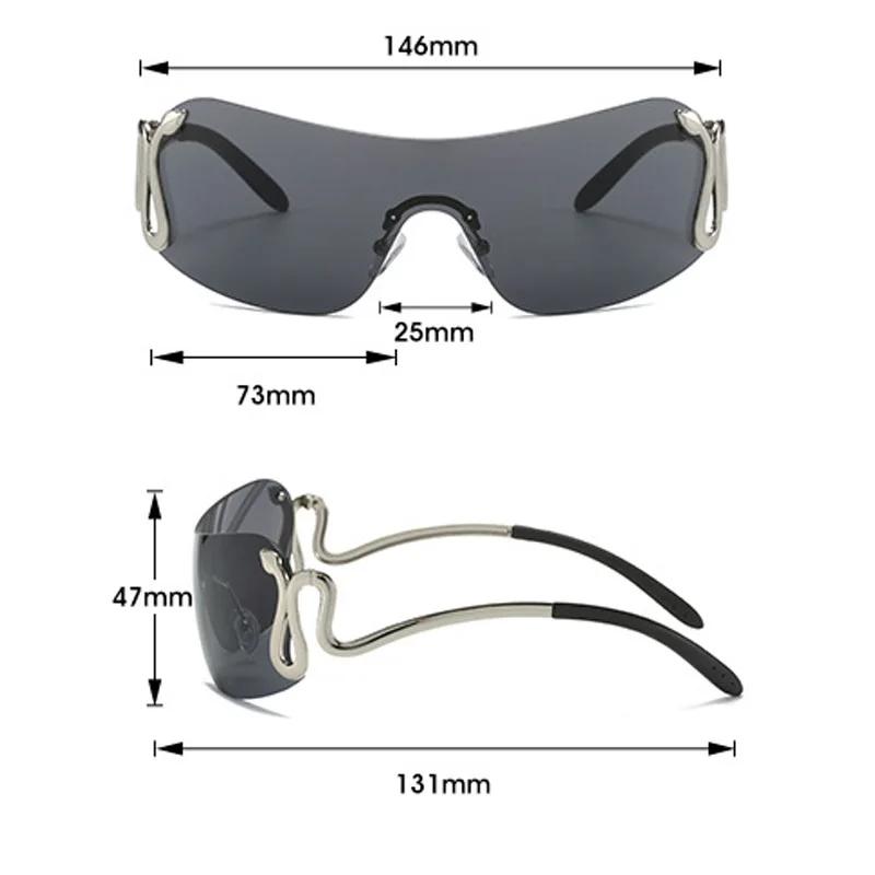 Rimless Luxury Brand Designer One Piece Sunglasses Women For Men Popular Sun Glasses Diamond Pink Punk Silver Snake Shades