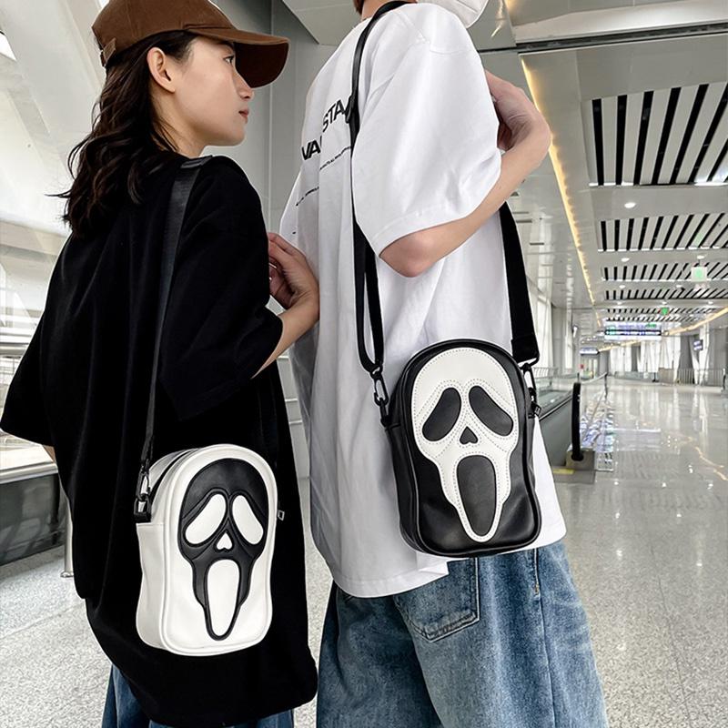 Quirky Ghost Skull Crossbody Bag Hip Korean Style Small Shoulder Bag With Pu Material
