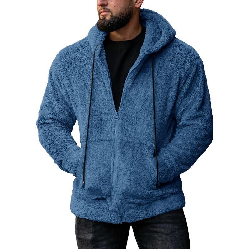 Autumn and Winter Men's Plush Cardigan Hooded Jacket