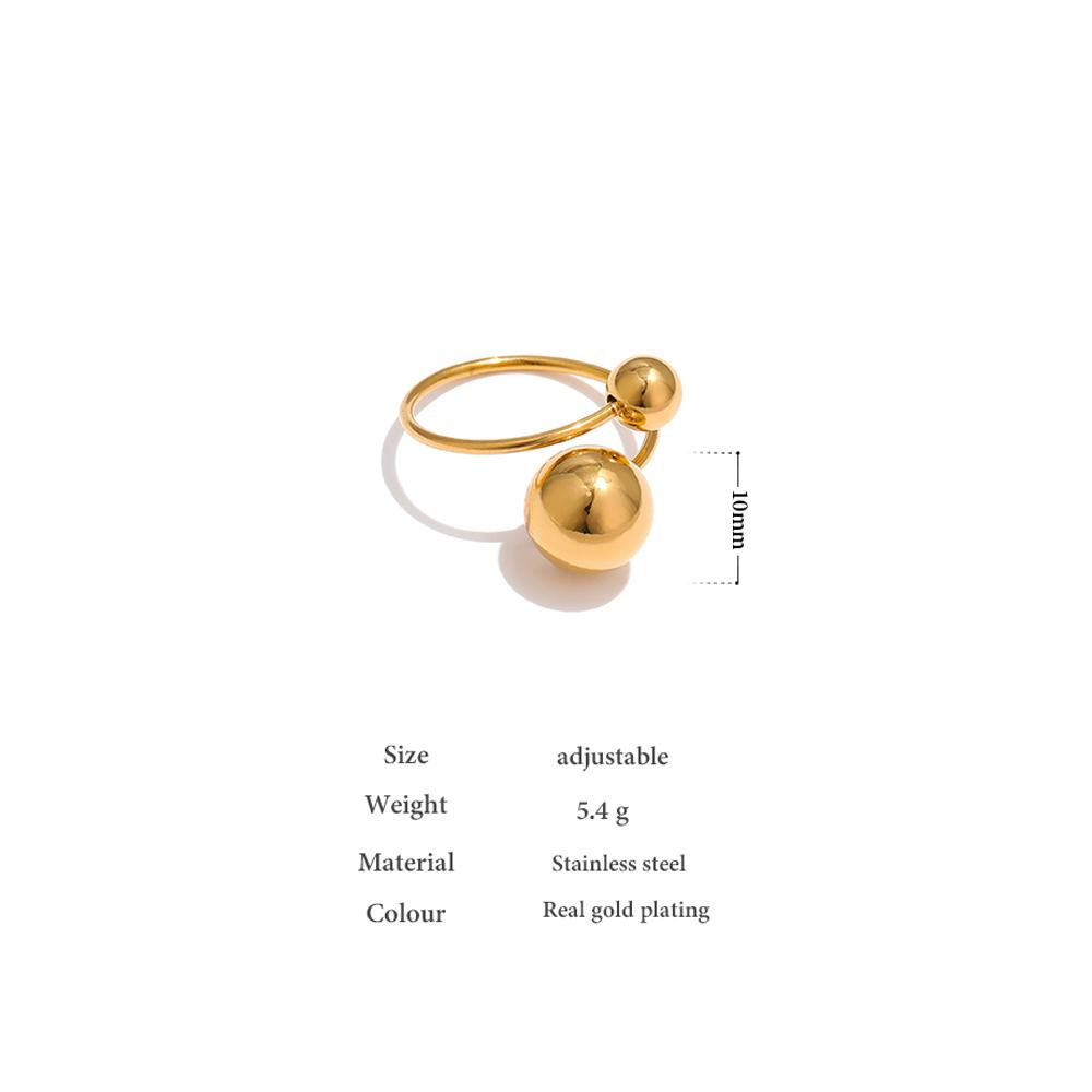 Yhpup Stainless Steel Ball Adjustable Ring Statement Golden Metal Trendy Finger Ring Jewelry bague acier inoxydable New Gift