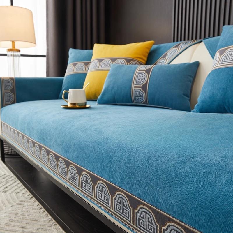 Однотонный чехол на диван из шенилла в китайском стиле, декор для гостиной на все сезоны, нескользящий чехол на диван, диванное полотенце, коврик для дивана