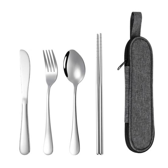 Набор столовых приборов из нержавеющей стали 4 предмета Ретро Посуда Вилка Ложка Палочки для еды Нож с сумкой для хранения Зеркальная полировка Посудомоечная машина