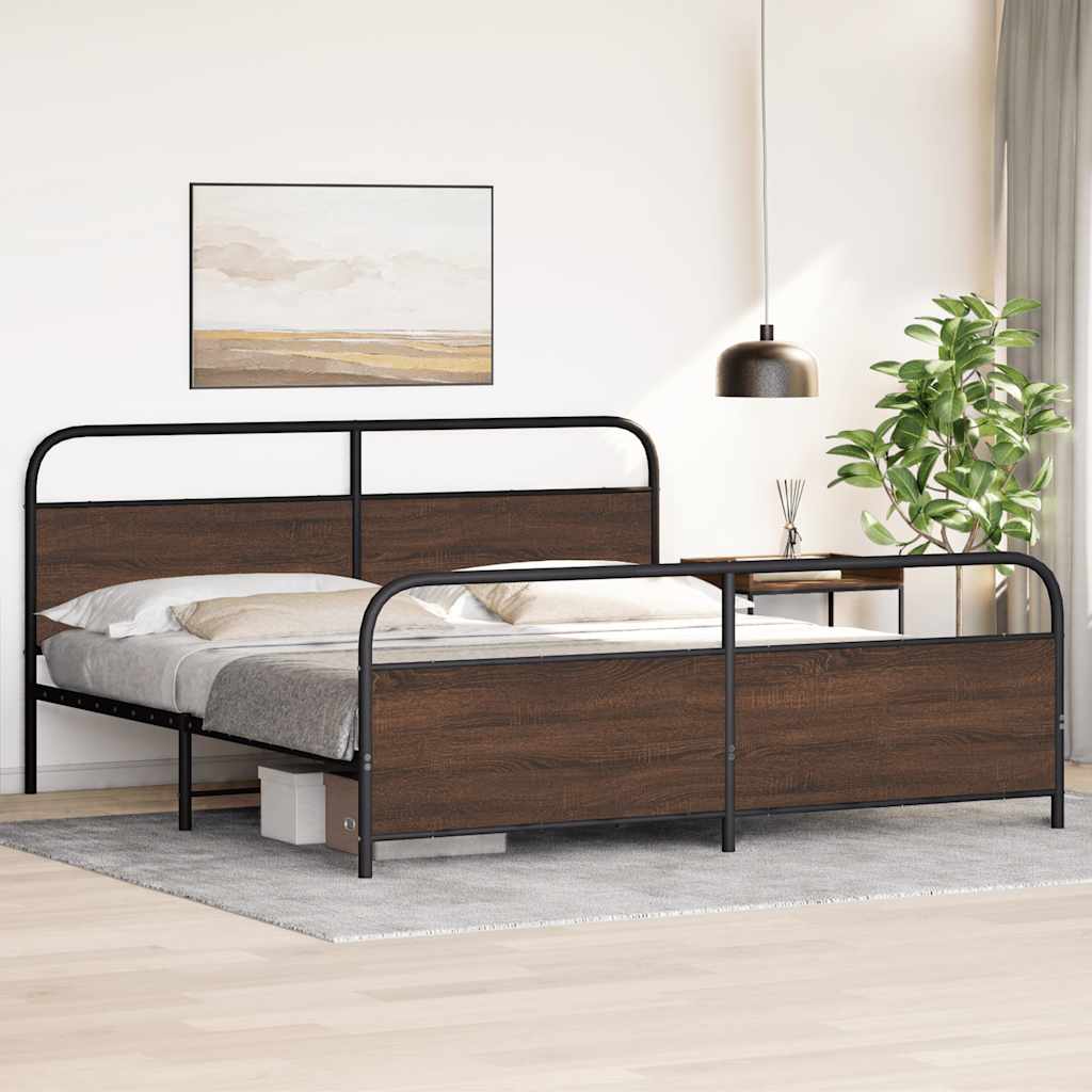 Metal Bed Frame without Mattress Brown Oak Effect 180 x 200 cm