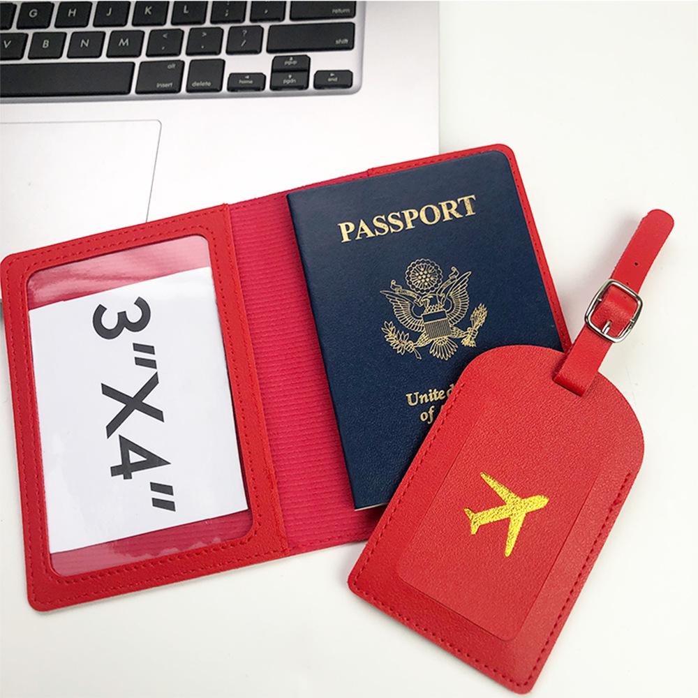 "PU Leather Luggage Tag & Passport Cover Set with Cross-Border Airplane Design"
