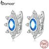 BAMOER стерлингового серебра 925 пробы, синий цирконий, зажимы для ушей для женщин, ювелирные изделия, винтажные геометрические пряжки для ушей, подарок для пляжной вечеринки