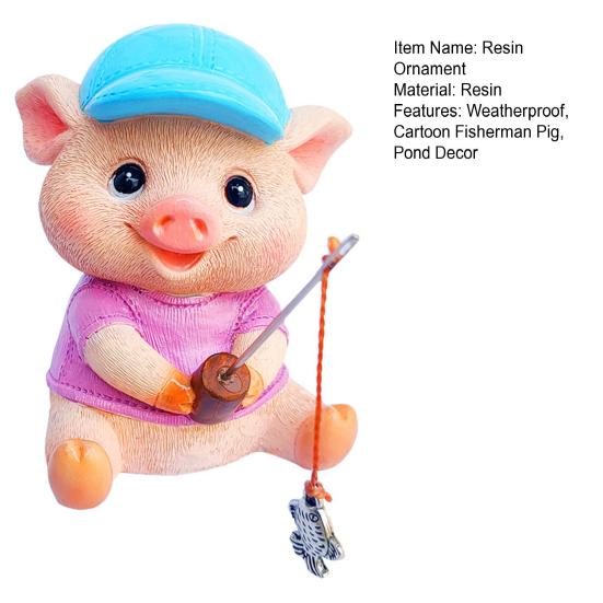 Статуэтка свиньи-рыболова, смоляная мини-статуэтка поросенка, мультяшная скульптура свиньи-рыболова для декора пруда в саду и патио
